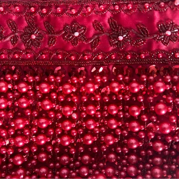 Vintage Red Beaded Evening Bag | Beaded Fringe Statement Purse - Picture 4 of 16